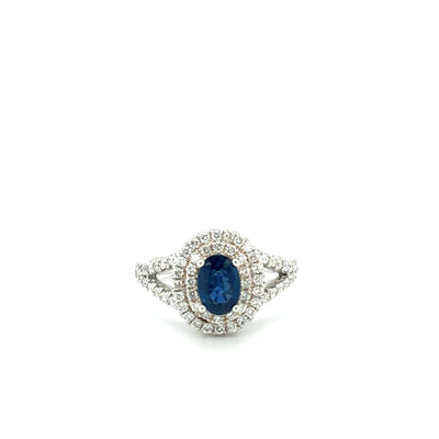 Double Halo Sapphire Diamond Ring