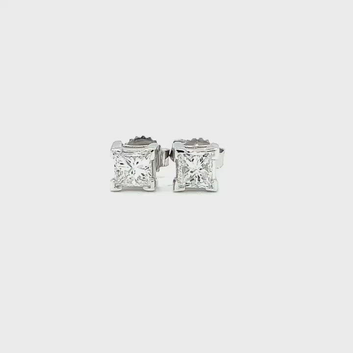 Half Carat Princess Cut Diamond Stud Earrings