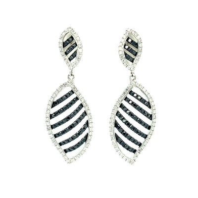 Cherie Dori Black & White Diamond Leaf Earrings In White Gold