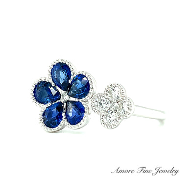 Diamond Sapphire Dual Flower Ring