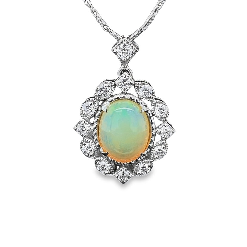 Splendid Ethiopian Opal and Diamond Pendant