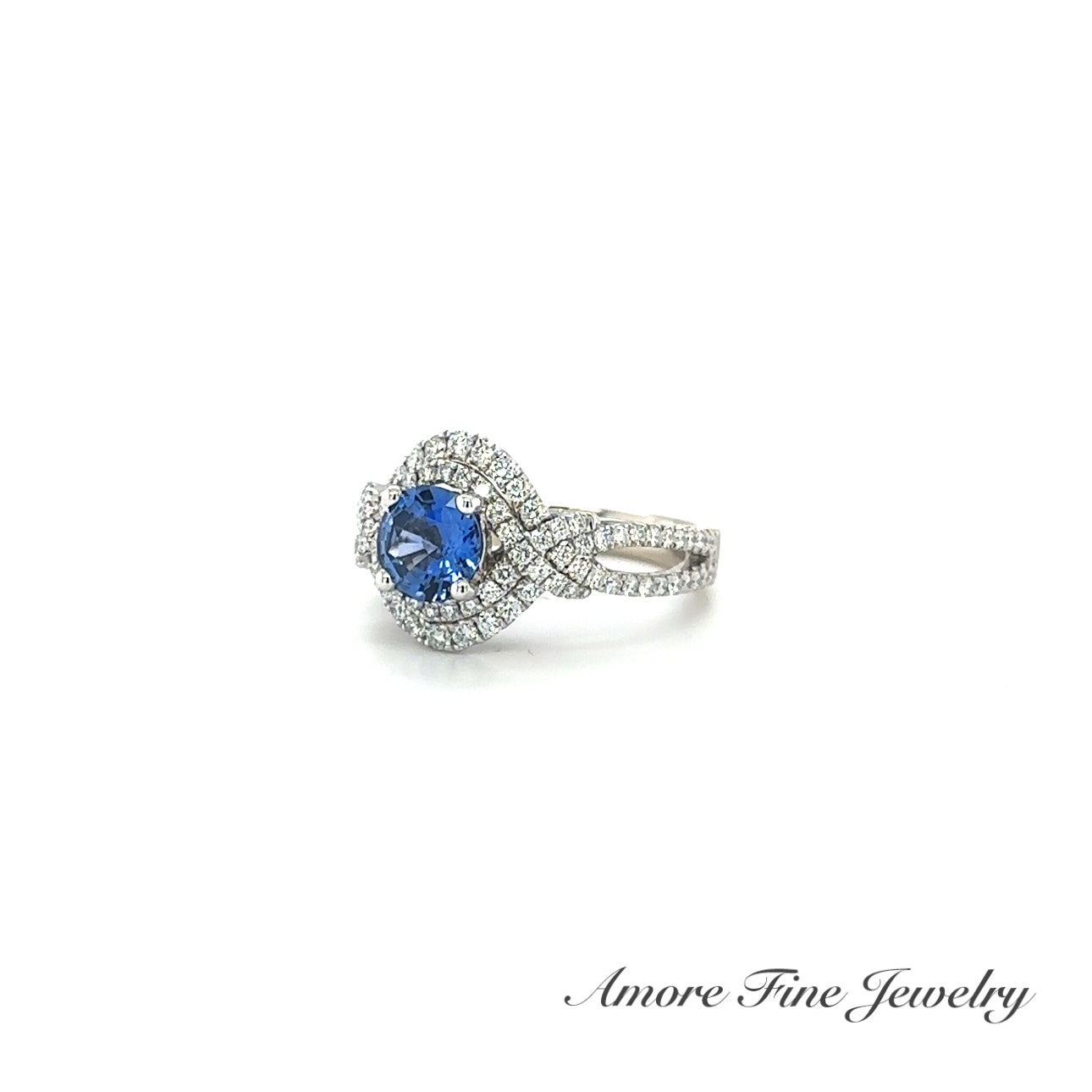 Double Twisted Halo Genuine Sapphire Diamond Ring – Amore Fine Jewelry