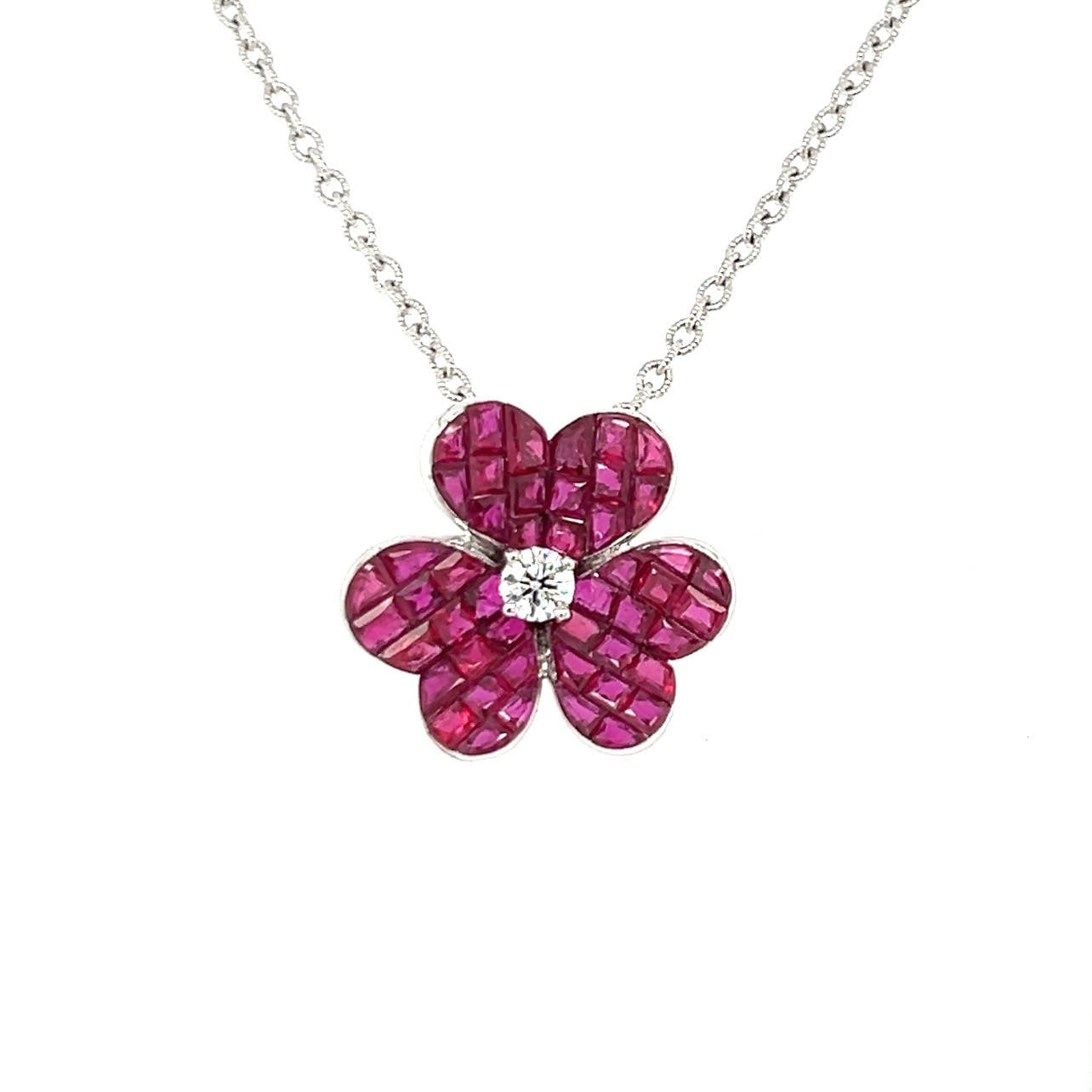 Invisible Set Ruby Flower Pendant