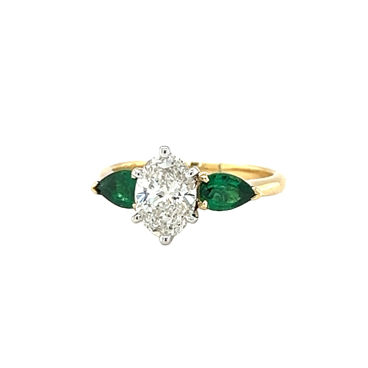 Oval Lab Grown Diamond and Emerald Engagement Ring