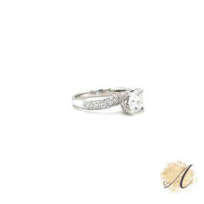 Pave Set Diamond Engagement With 1.04 Carat Center