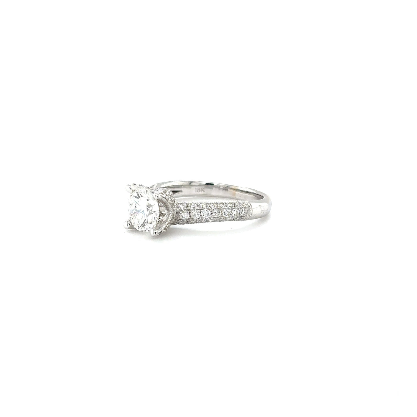 Pave Set Diamond Engagement With 1.04 Carat Center