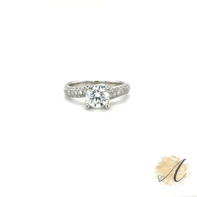 Pave Set Diamond Engagement With 1.04 Carat Center