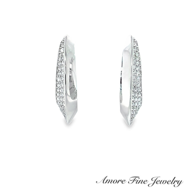 Omega-Style Oval Hoop Diamond Earrings