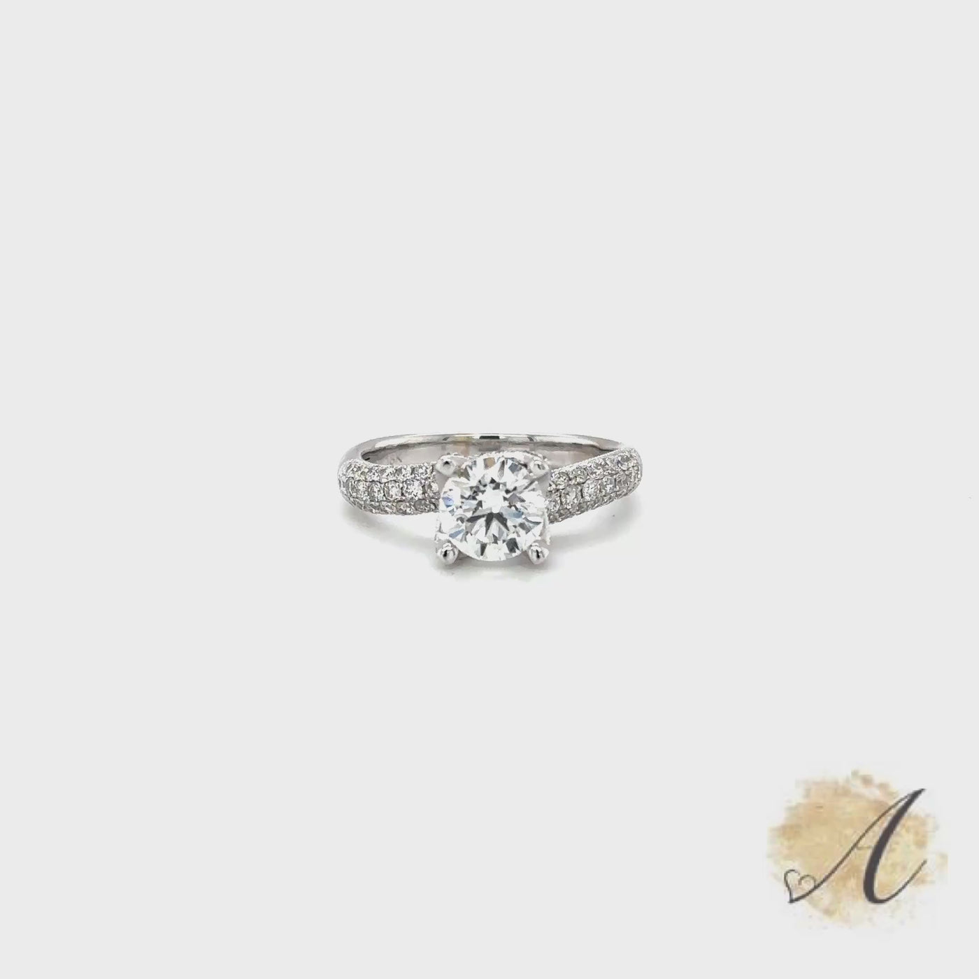 Pave Set Diamond Engagement With 1.04 Carat Center