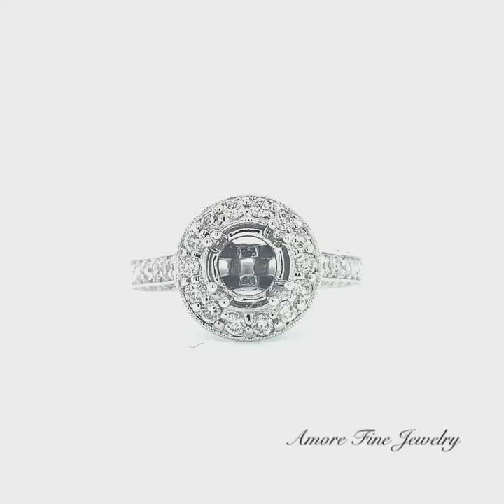 Round Halo Diamond Engagement Ring Setting In 18kt White Gold