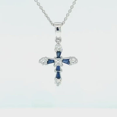 Diamond & Tappered Baguette Sapphire Cross