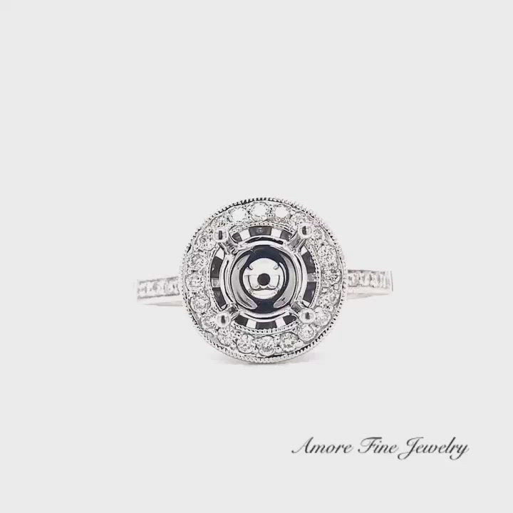 Round Halo Diamond Engagement Ring Setting In 14kt White Gold