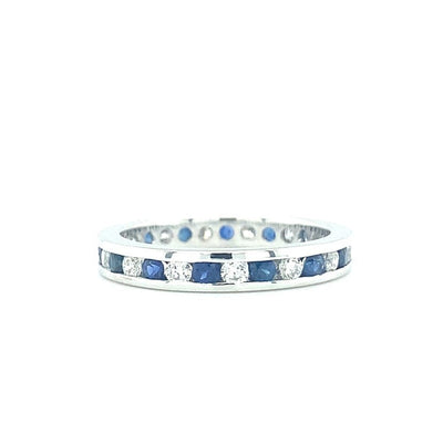 Sapphire & Diamond Channel Set Eternity Wedding Band or Anniversary Ring
