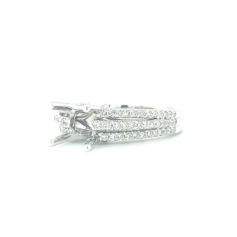 Three Row Diamond Engagement Ring Setting In 14kt White Gold