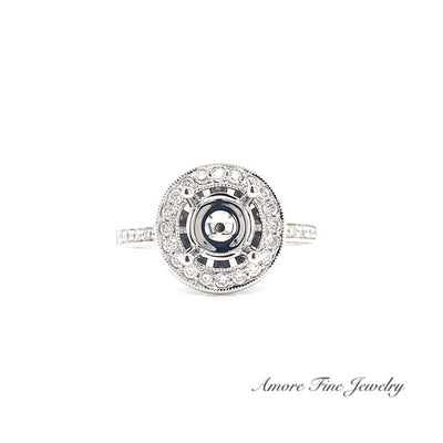 Round Halo Diamond Engagement Ring Setting In 14kt White Gold