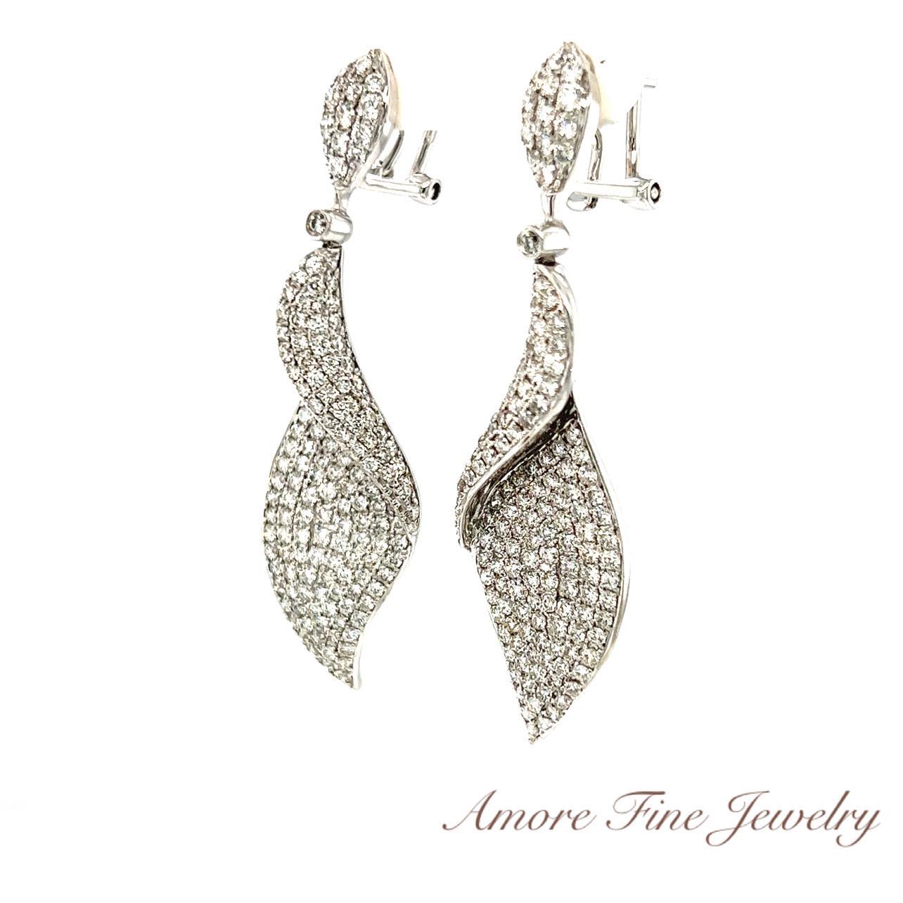 Pave Diamond Earrings In 14kt White Gold