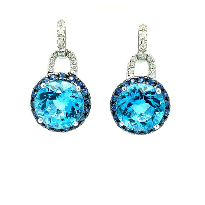 Blue Topaz Sapphire & Diamond Earrings