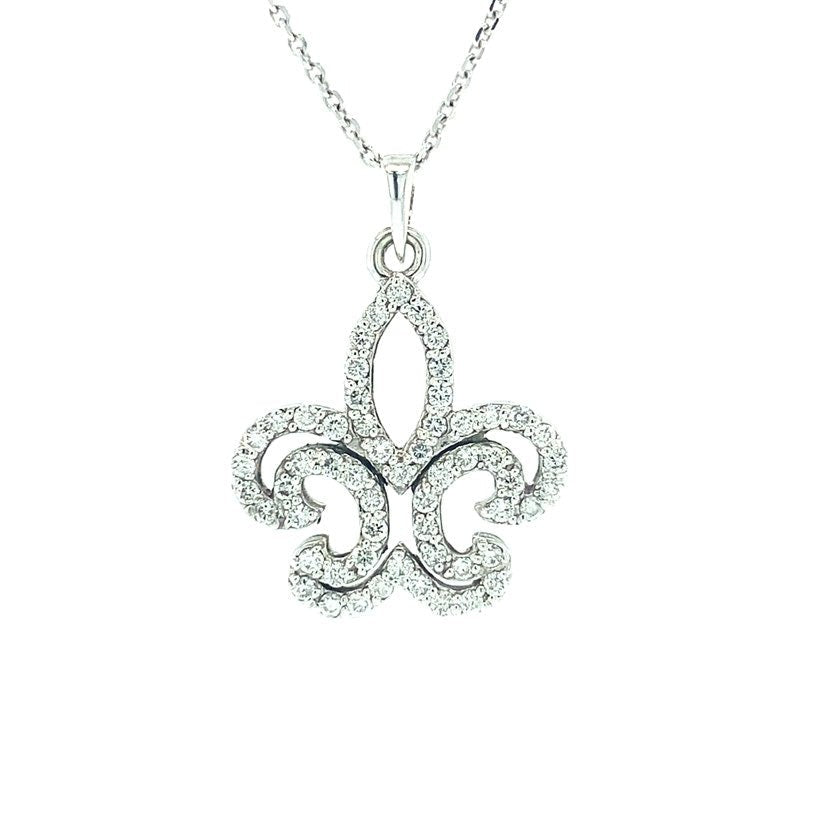 Fleur de lis Diamond Pendant In White Gold