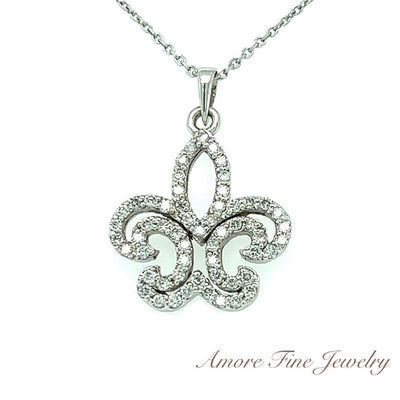 Fleur de lis Diamond Pendant In White Gold