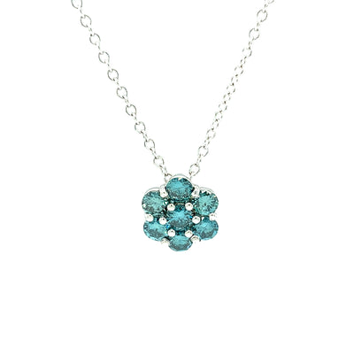 Amore's Teal Blue Diamond Cluster Necklace In White Gold