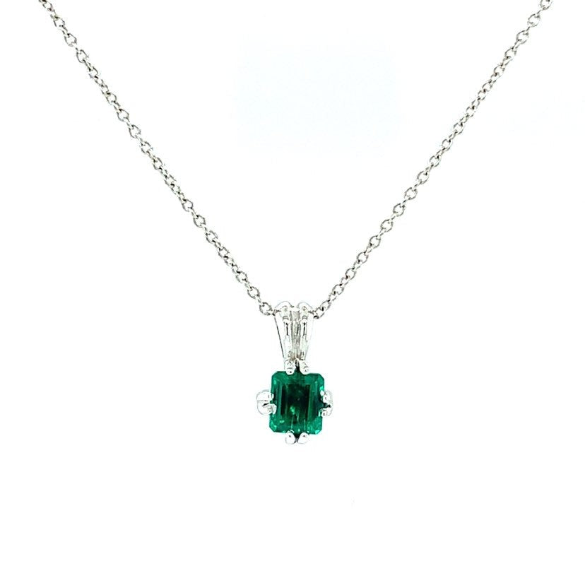 White Gold Petite Columbian Emerald Pendant