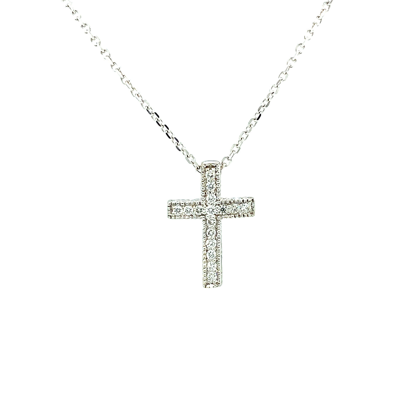 White Gold Beaded Diamond Cross