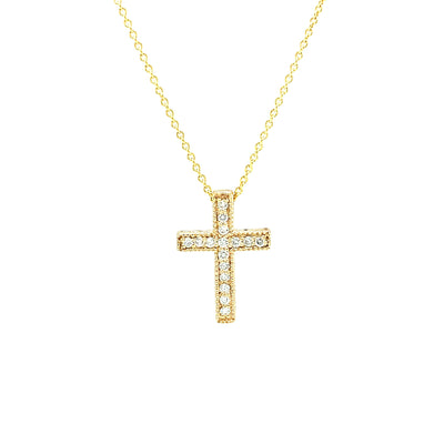 Yellow Gold Beaded Diamond Cross