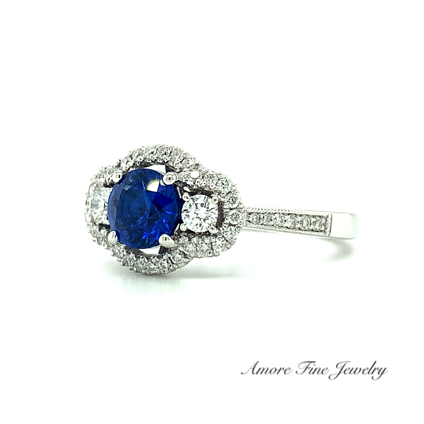 Diamond and Sapphire Ring In 18kt White Gold