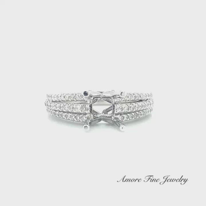 Three Row Diamond Engagement Ring Setting In 14kt White Gold
