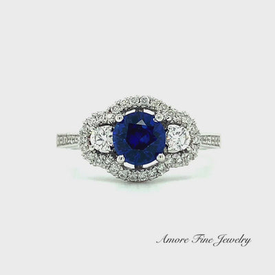 Diamond and Sapphire Ring In 18kt White Gold