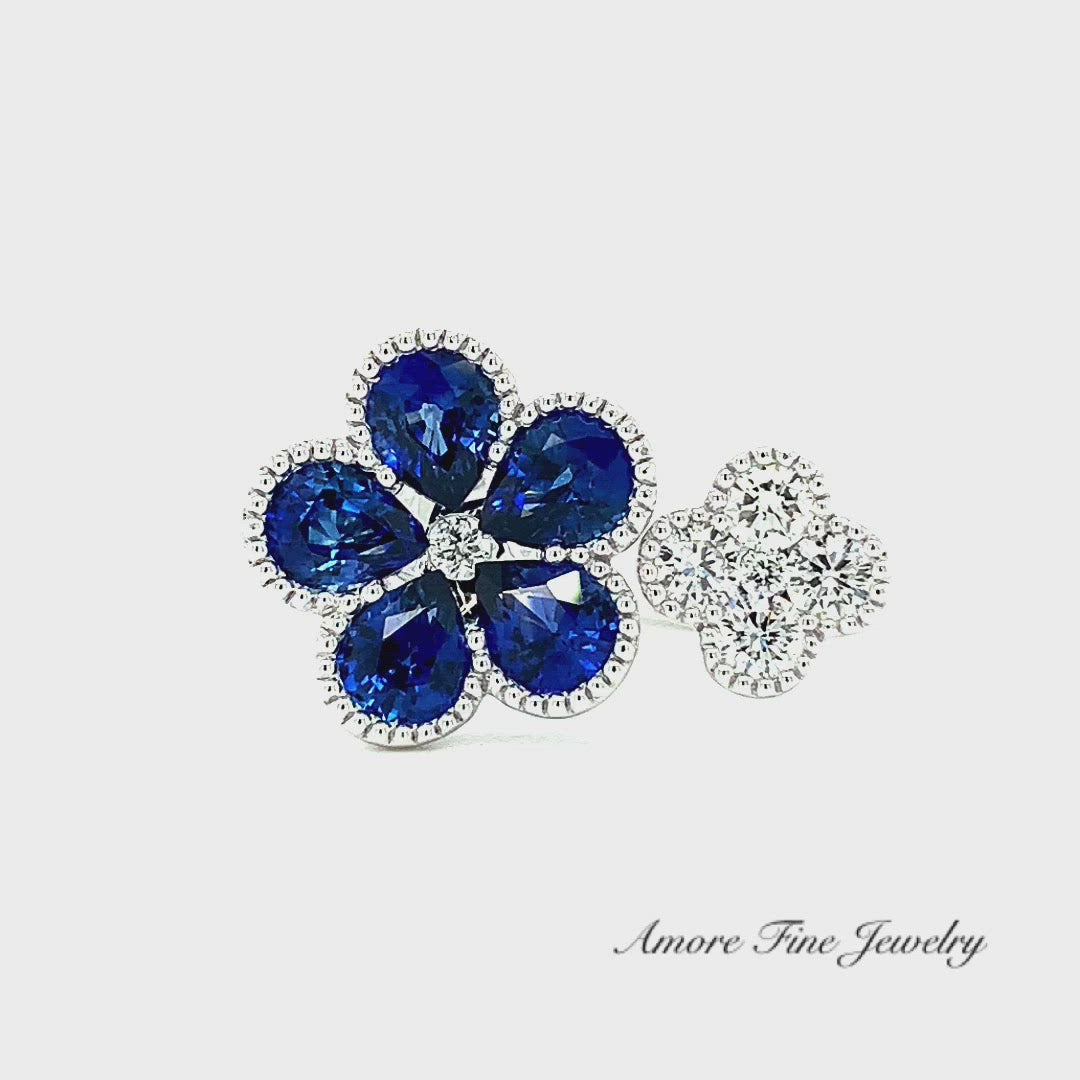 Diamond Sapphire Dual Flower Ring