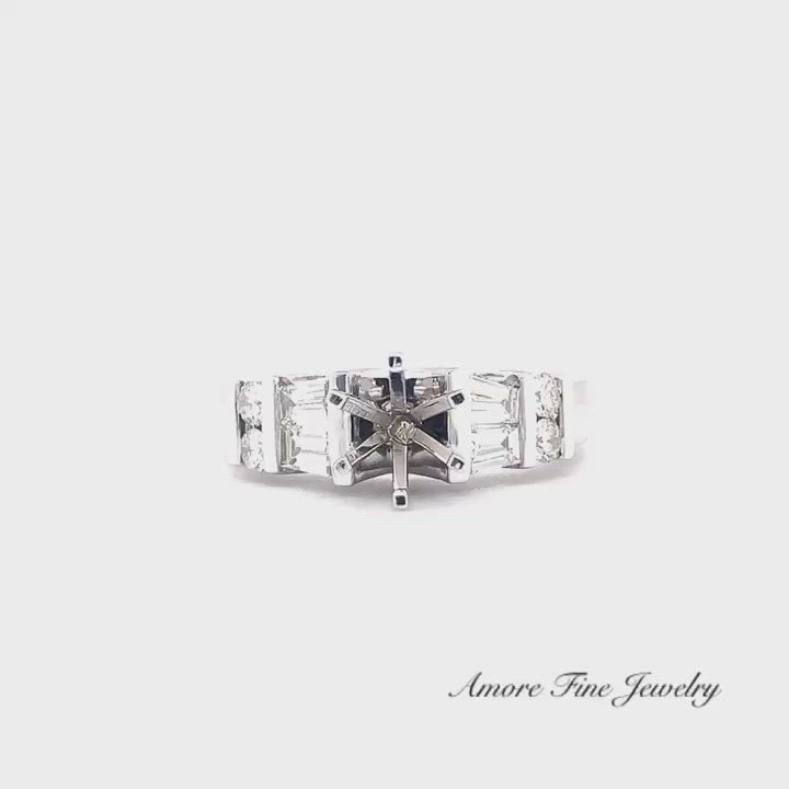Baguette Diamond Engagement Ring Setting In 14kt White Gold